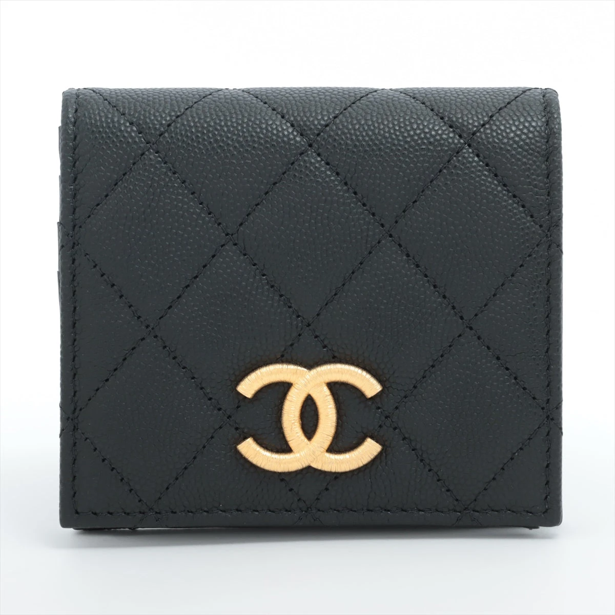 週末限定価格　美品　CHANEL シャネル　コンパクト　ウォレット　キャビア　黒 シャネル マトラッセ キャビアスキン コンパクトウォレット