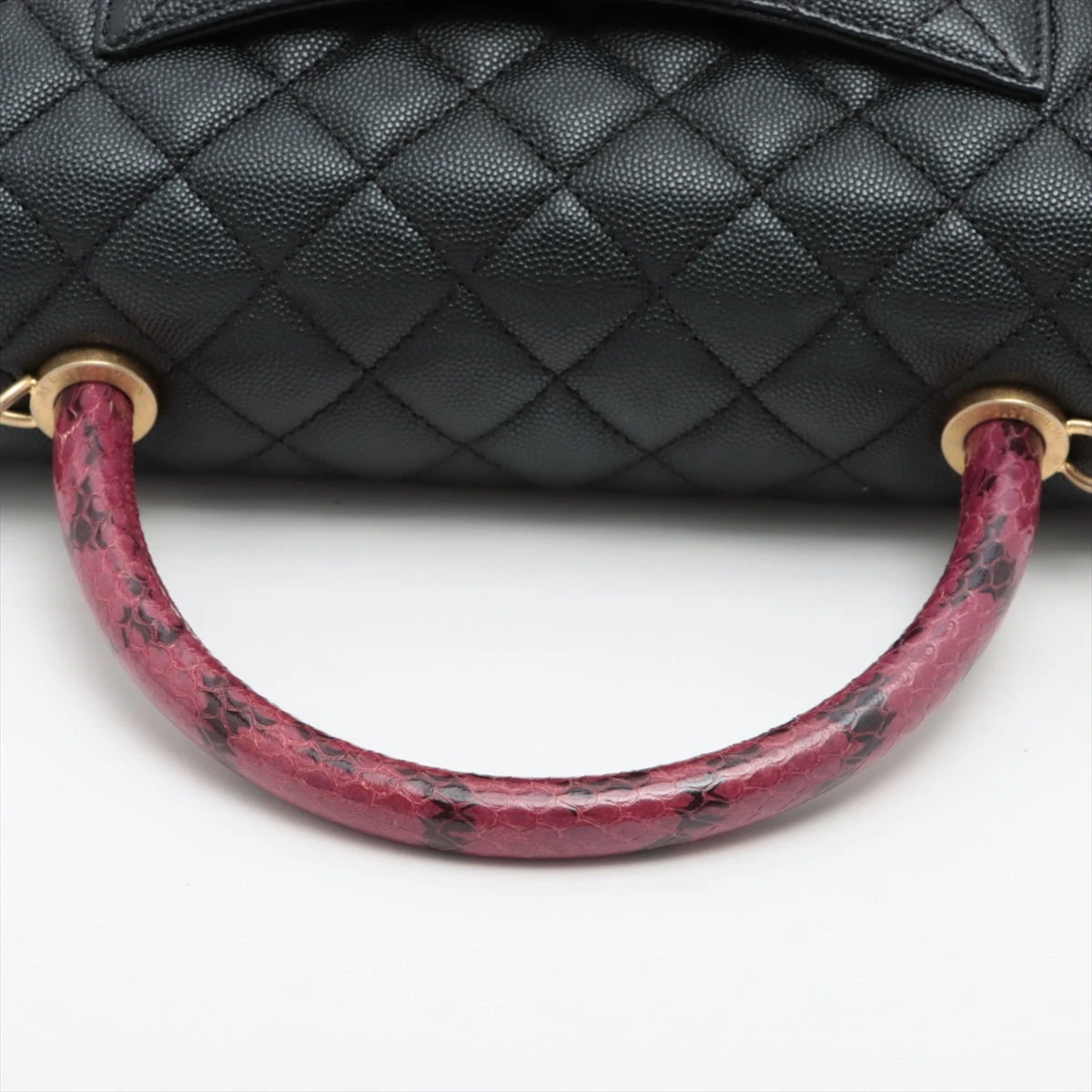 シャネル ココハンドル キャビアスキン×パイソン 2WAYハンドバッグ