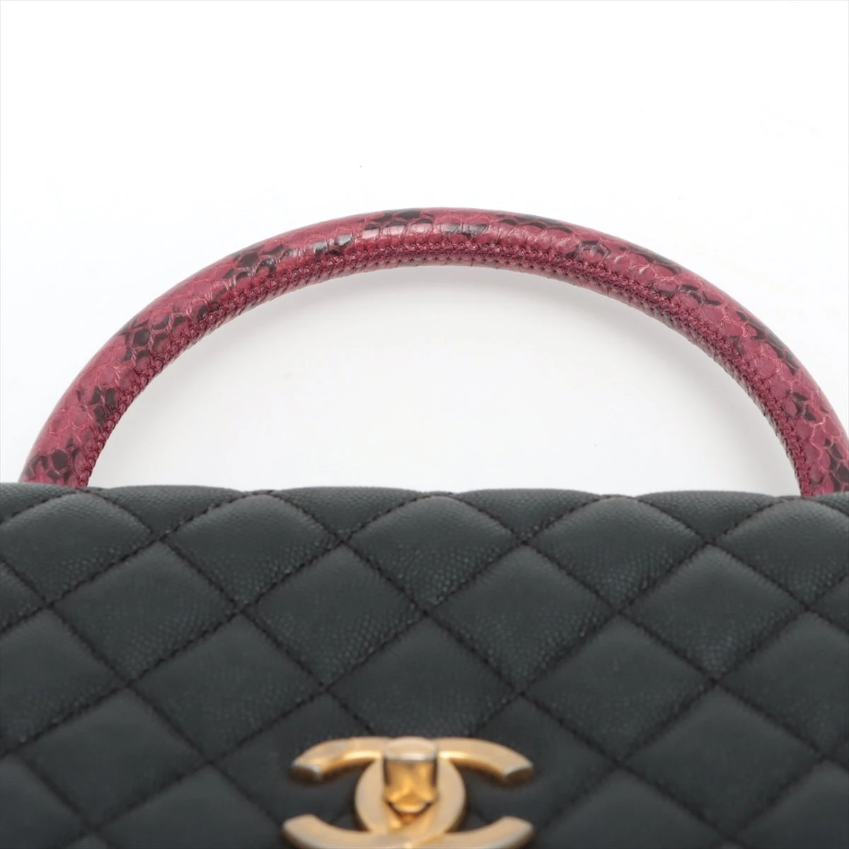 シャネル ココハンドル キャビアスキン×パイソン 2WAYハンドバッグ