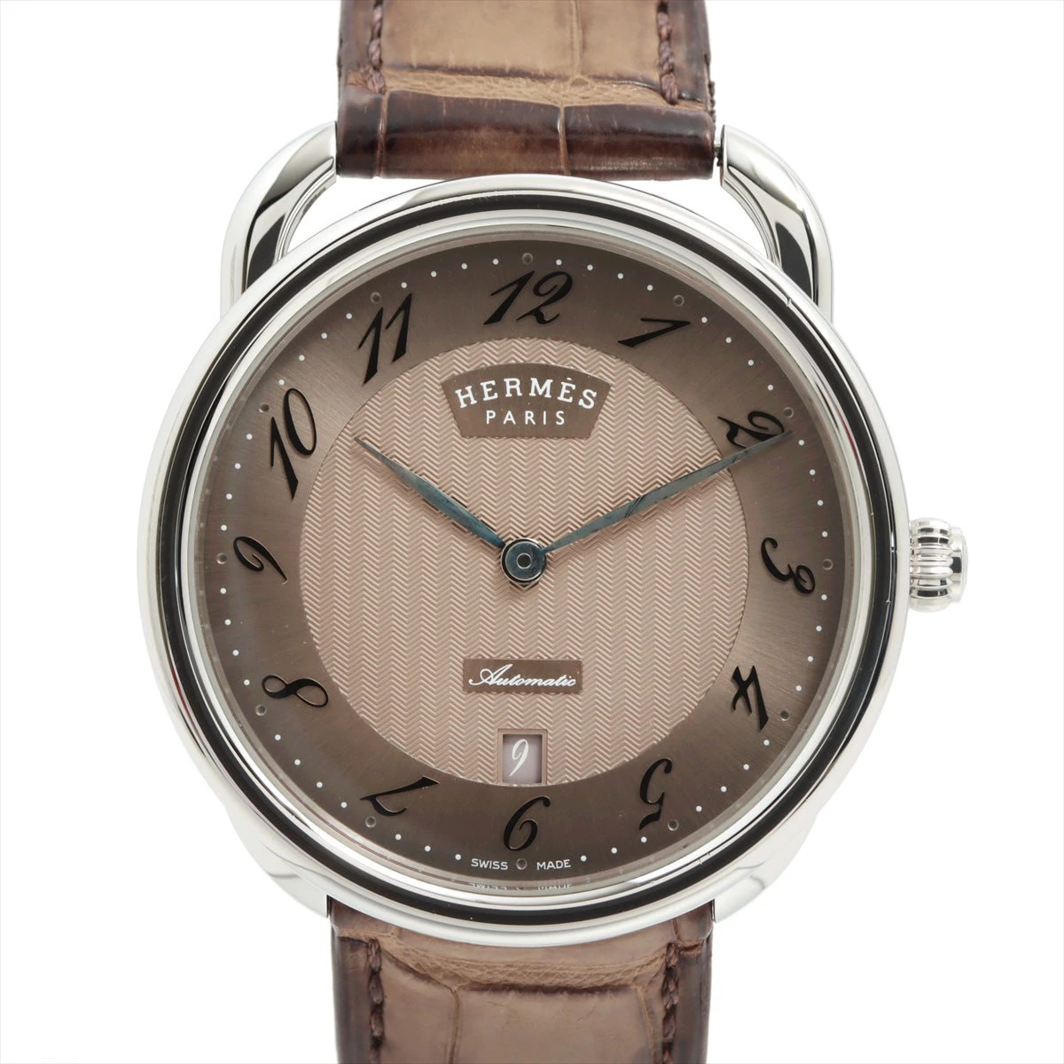 レ*ー様 HERMES エルメス アルソー AR8.61aq 自動巻 メンズ 腕 エルメス アルソー AR8.61aq SS×革 AT シルバー文字盤 A2285100｜中古
