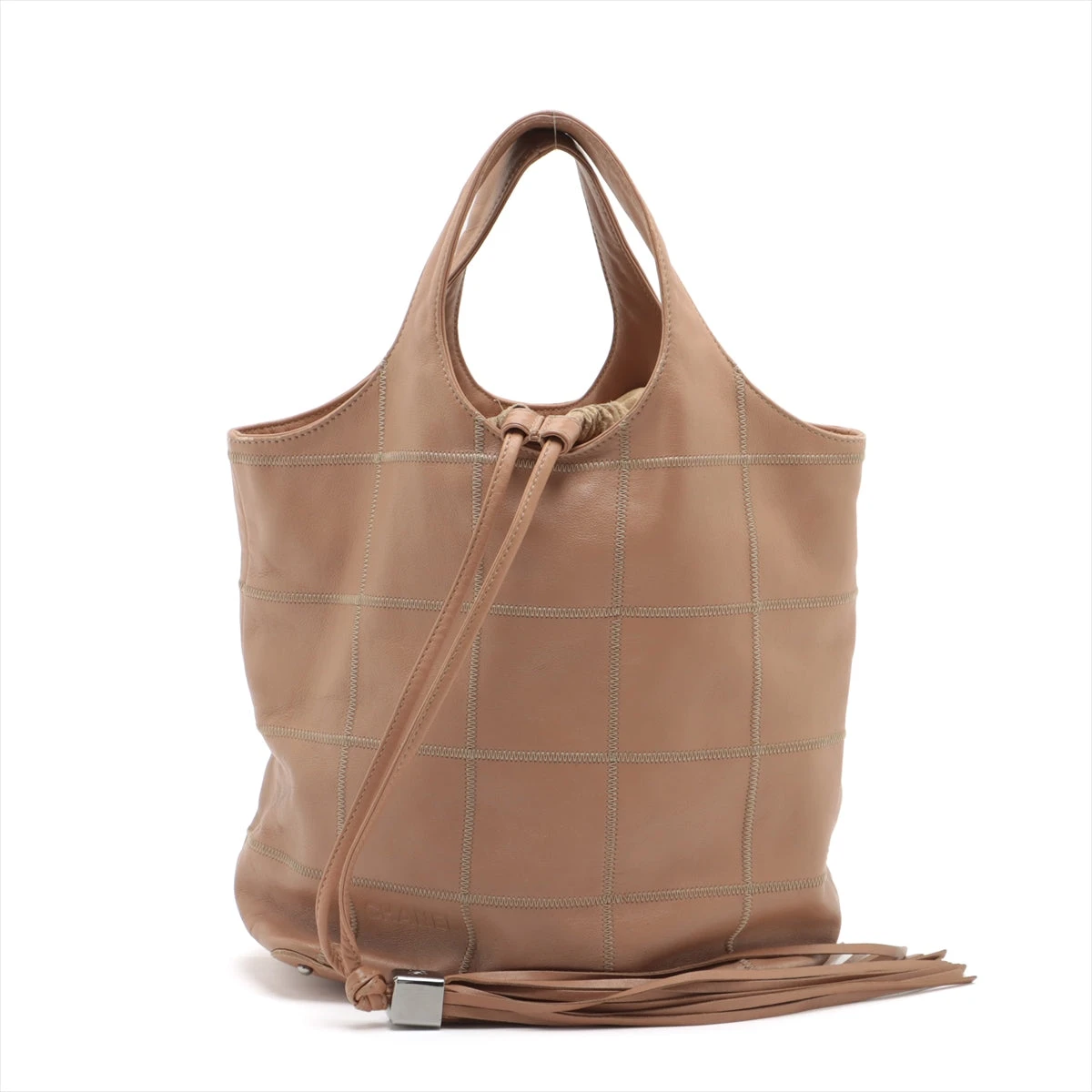 シャネル チョコバー レザー ショルダーバッグ ベージュ シルバー金具  