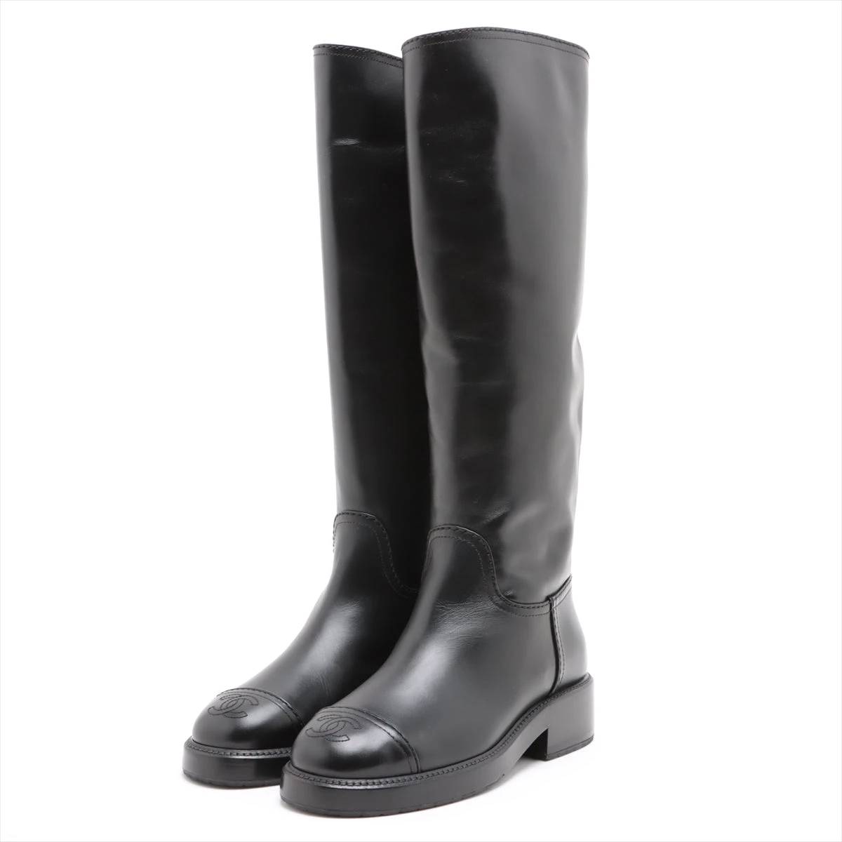 シャネル ココマーク レザー ロングブーツ 36C レディース ブラック
