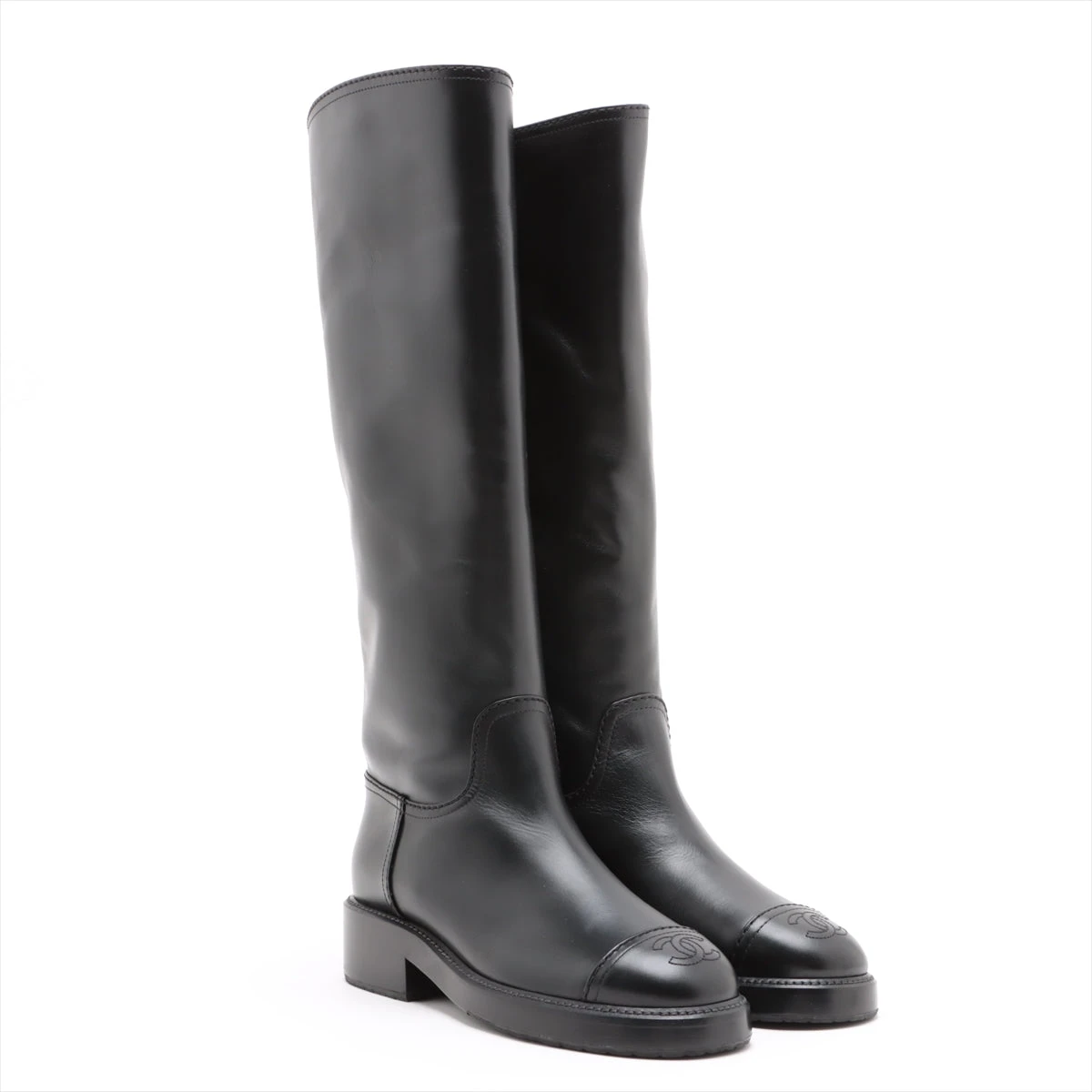 シャネル ココマーク レザー ロングブーツ 36C レディース ブラック