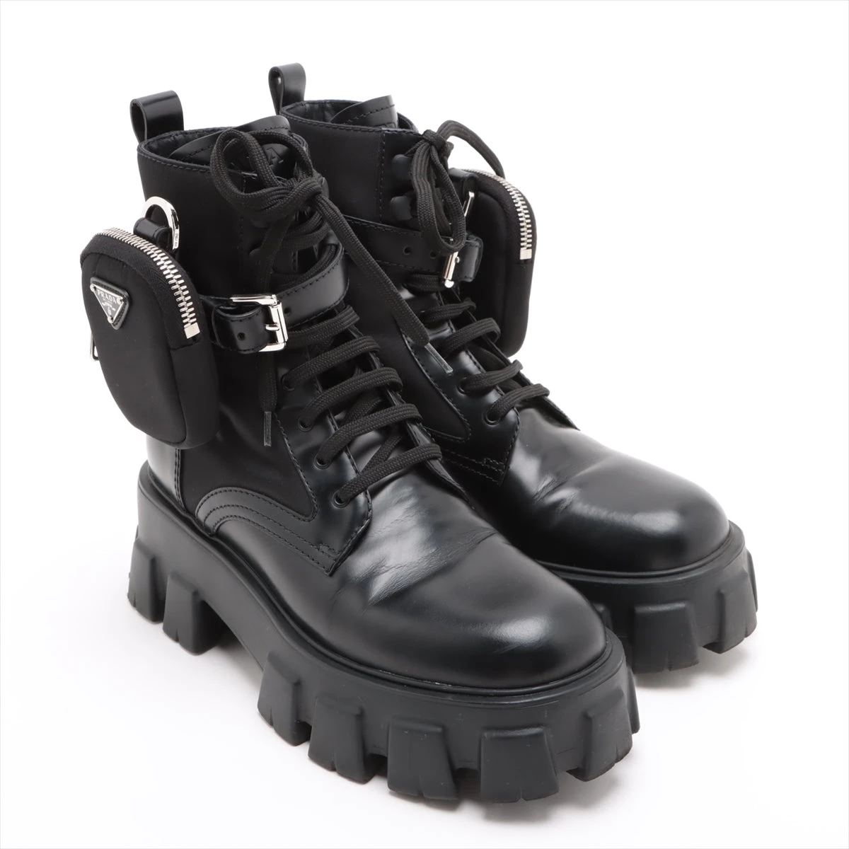 プラダ Re Nylon リ ナイロン レザー ショートブーツ 37 1/2