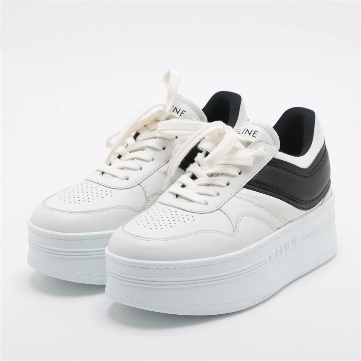 セリーヌ レザー スニーカー 37 レディース ブラック×ホワイト  