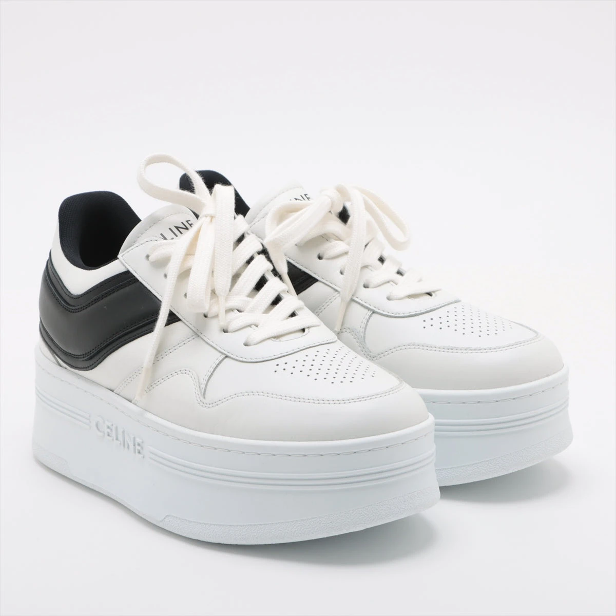 セリーヌ レザー スニーカー 37 レディース ブラック×ホワイト