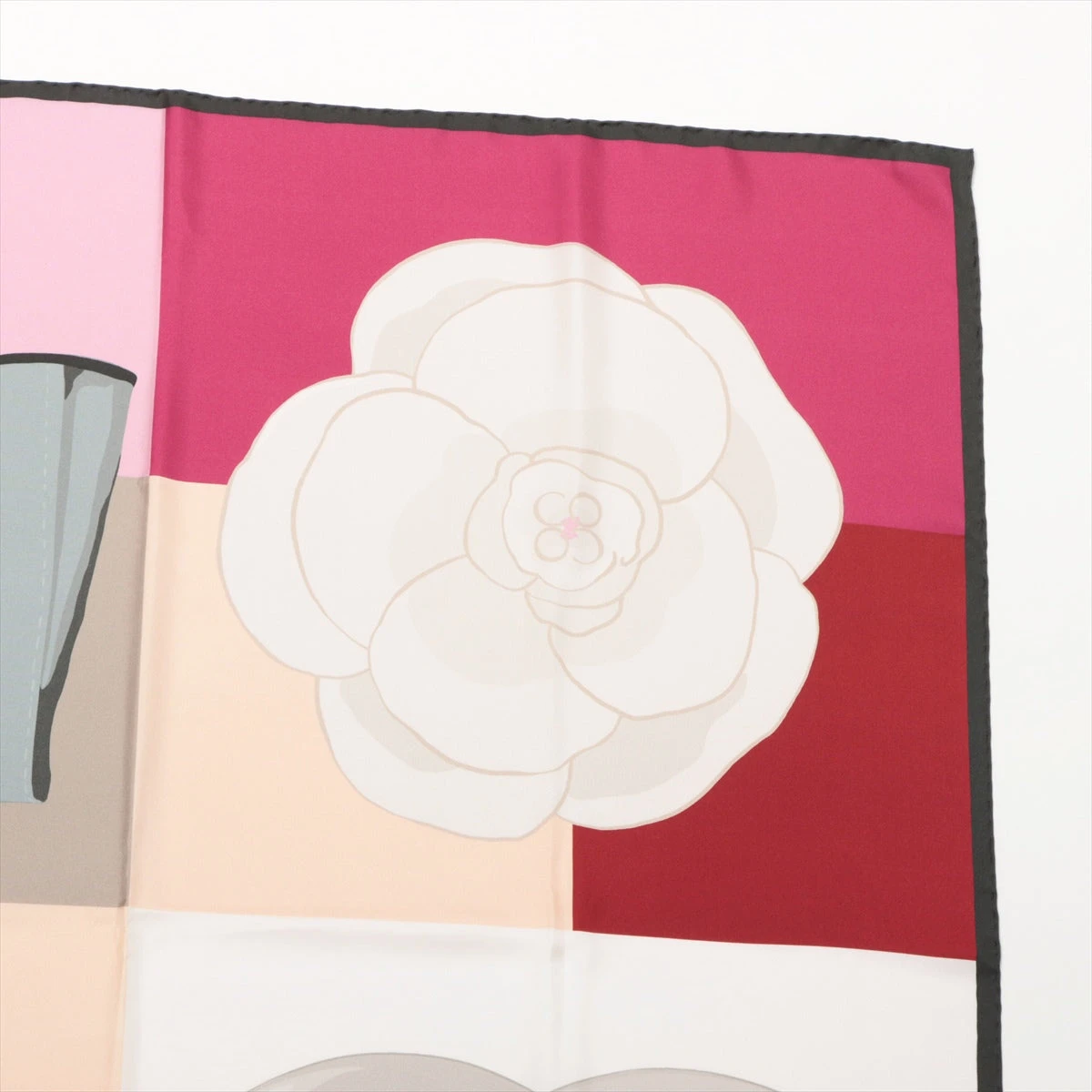 シャネル アイコン スカーフ シルク ピンク×グレー クローバー