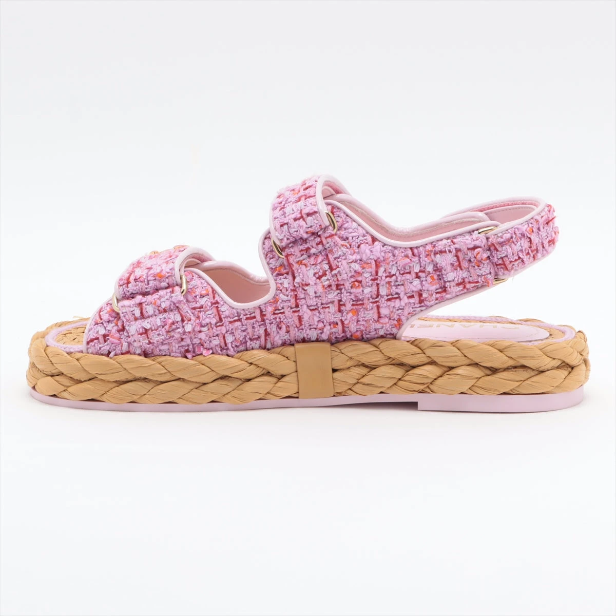 シャネル　CHANEL スポーツサンダル　フットベット　ツイード　38 ピンク org.jpg