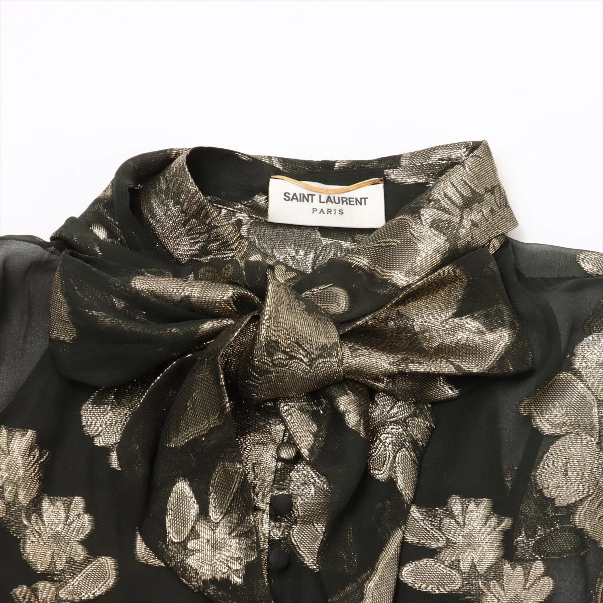 【新品】Saint Laurent サンローラン シルク 総柄 ワンピース 34 新品】Saint Laurent サンローラン シルク 総柄 ワンピース 34の