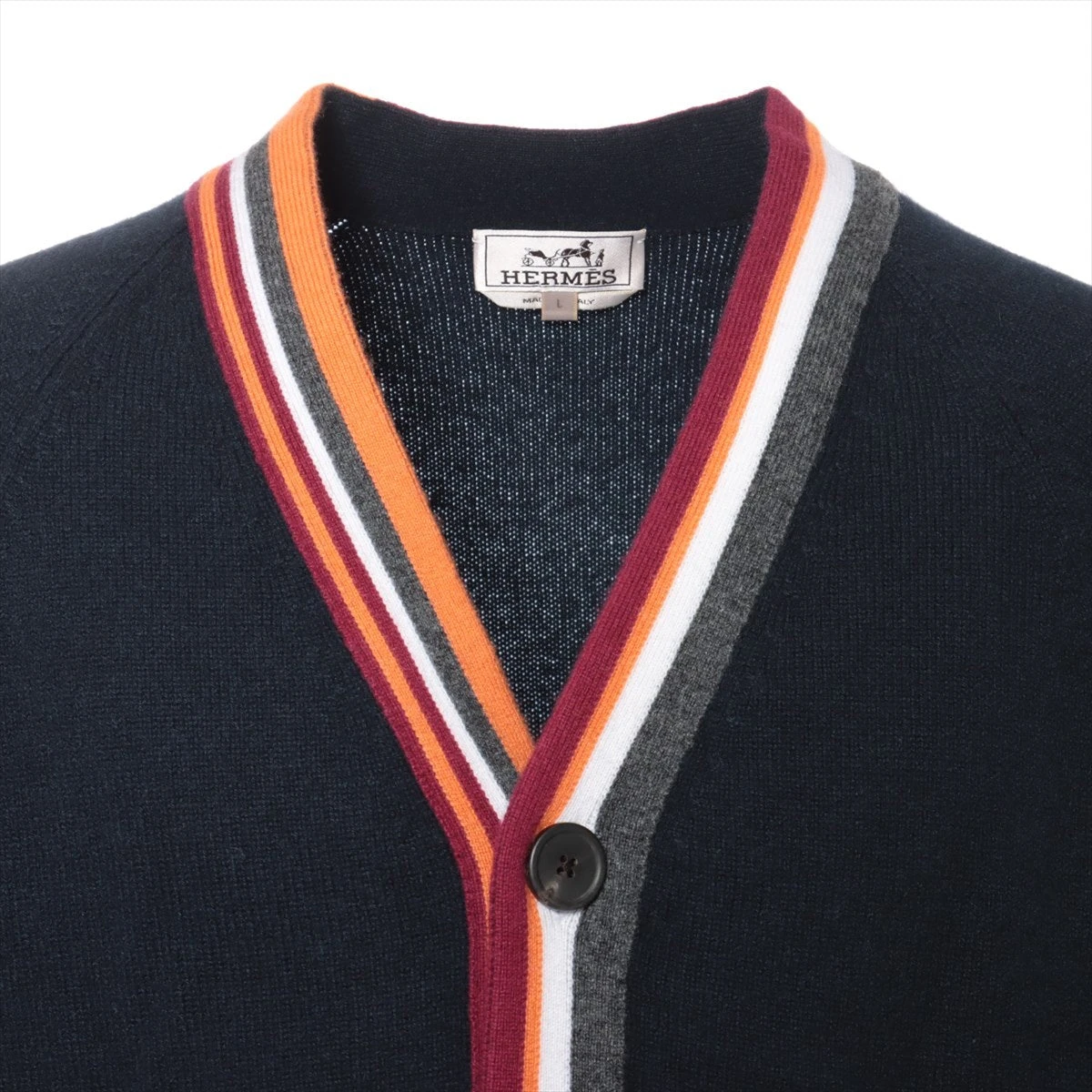 HERMES メンズ　カシミア100% カーディガン HERMES / エルメス | 2020AW | カシミヤ100％ レザーパッチ