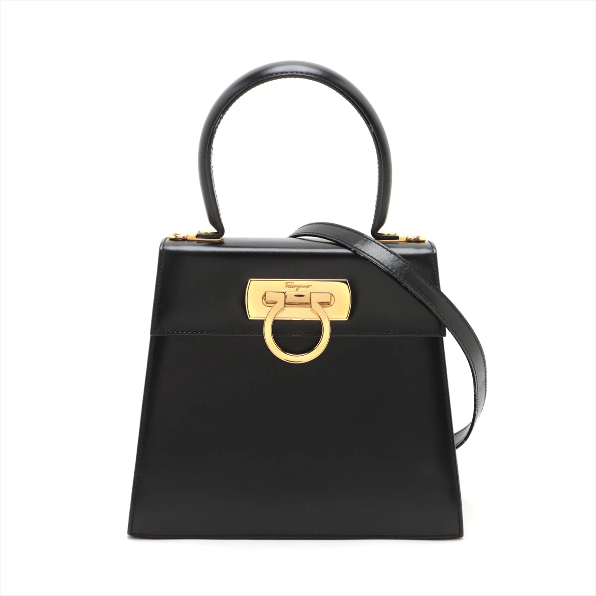 Ferragamo フェラガモ ガンチーニ ハンド バッグ ブラック 鑑定済 Ferragamo(フェラガモ) ガンチーニ ハンドバッグ 黒【中古/美品