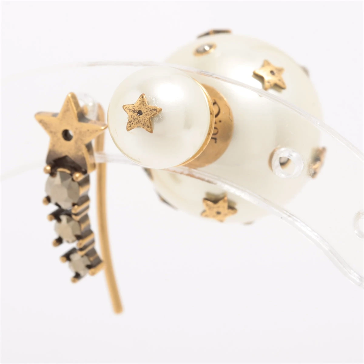 ★ディオール トライバル ピアス 片耳 ハート ラインストーン×フェイクパール ディオール Dior Tribales ディオール トライバル ピアス(両耳用
