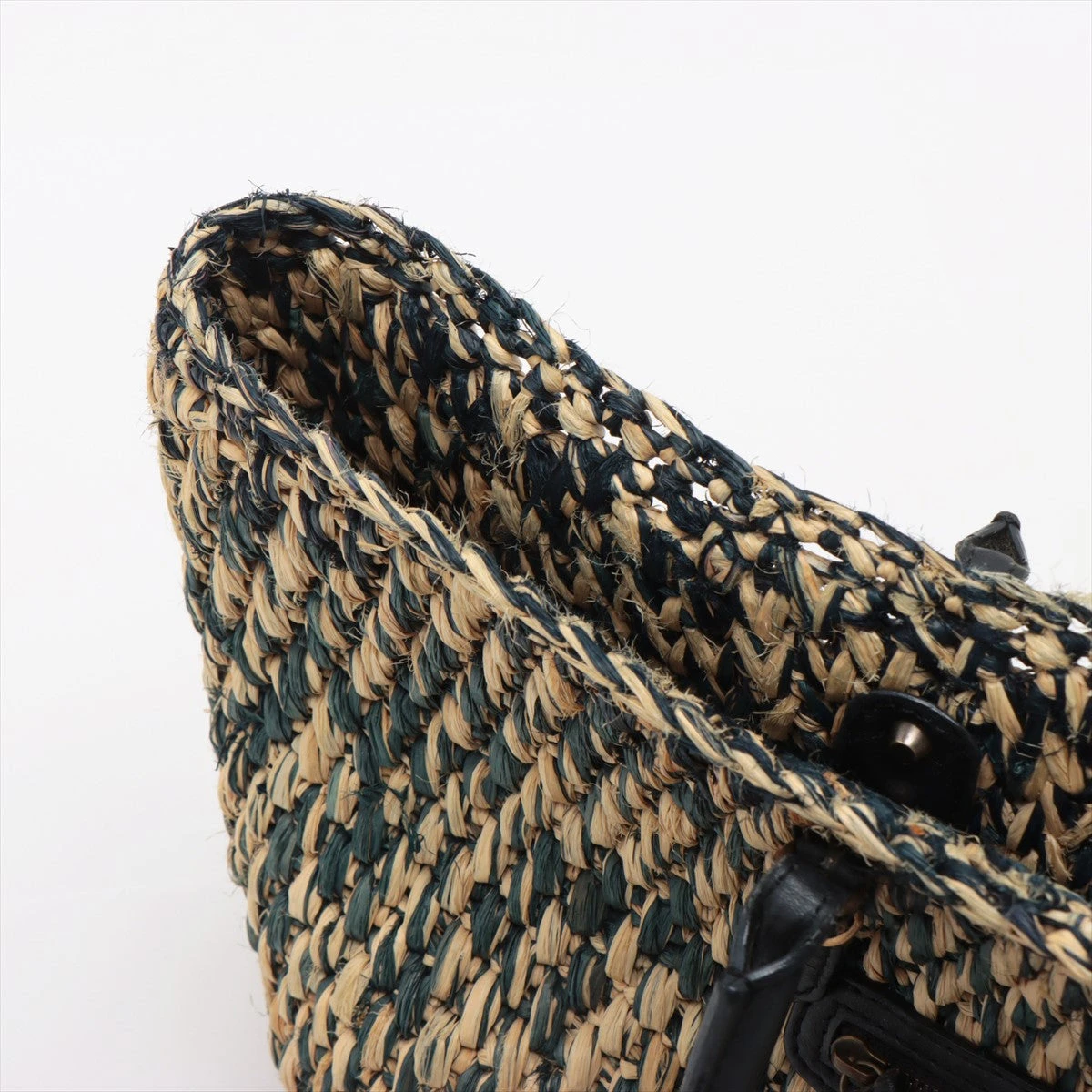 バレンシアガ ラフィア トートバッグ 編み込み 革 シティ ミラー付 ロゴ型押し バレンシアガ ラフィア×レザー トートバッグ ベージュ×ネイビー