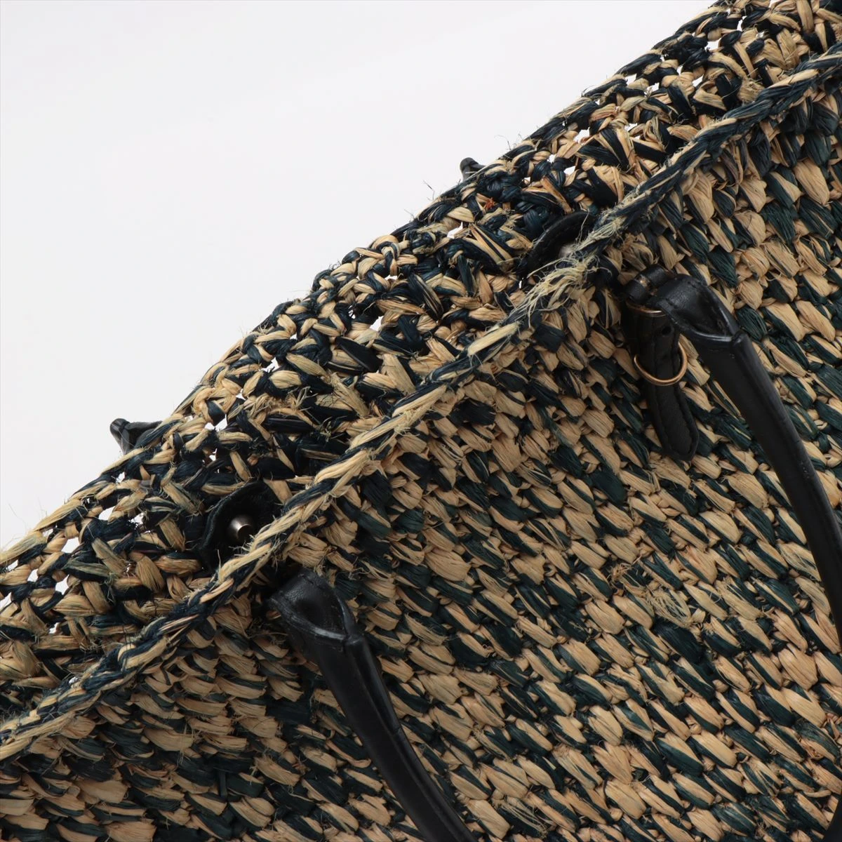 バレンシアガ ラフィア トートバッグ 編み込み 革 シティ ミラー付 ロゴ型押し バレンシアガ ラフィア×レザー トートバッグ ベージュ×ネイビー