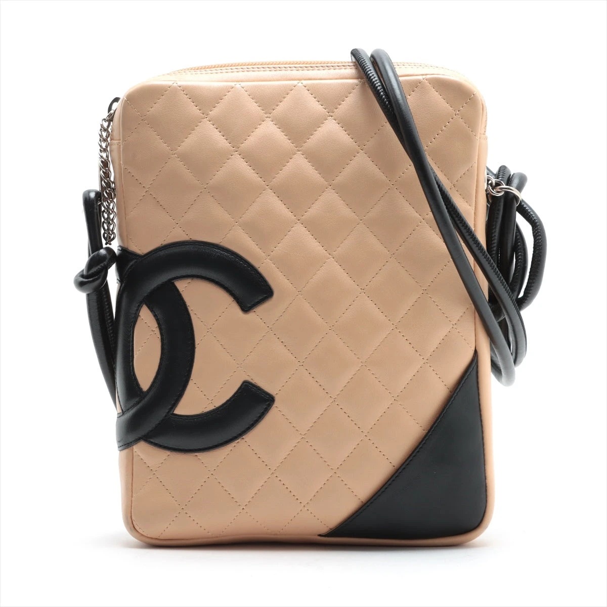 シャネル カンボンライン レザー ショルダーバッグ ベージュ シルバー  