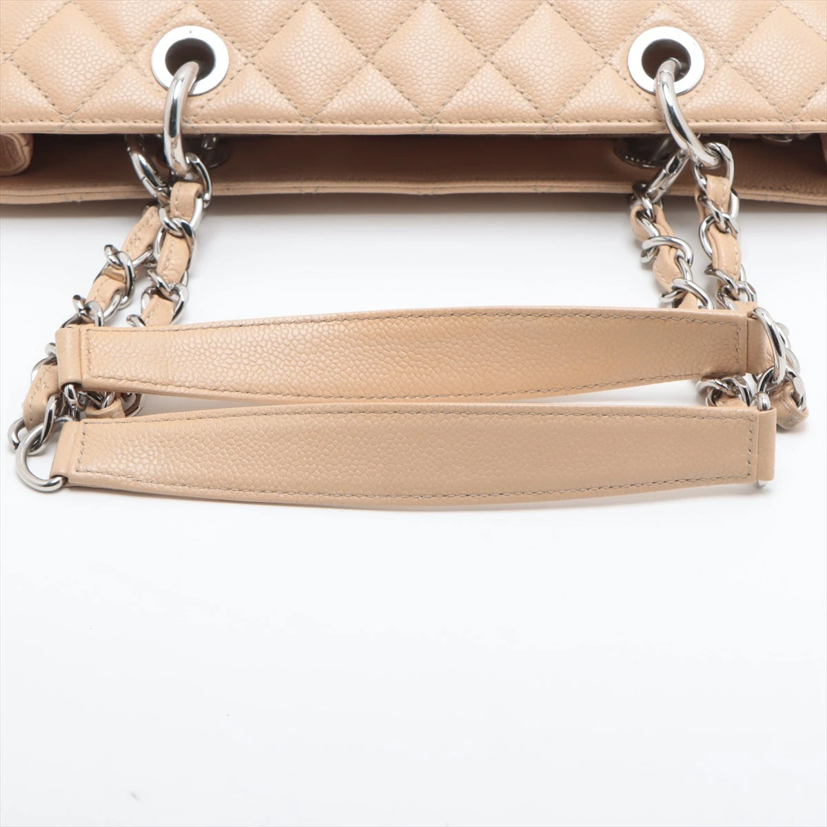 シャネル CHANEL トートバッグ キャビアスキン GST チェーントートバッグ ベージュ シャネル GST キャビアスキン チェーントートバッグ ベージュ シルバー