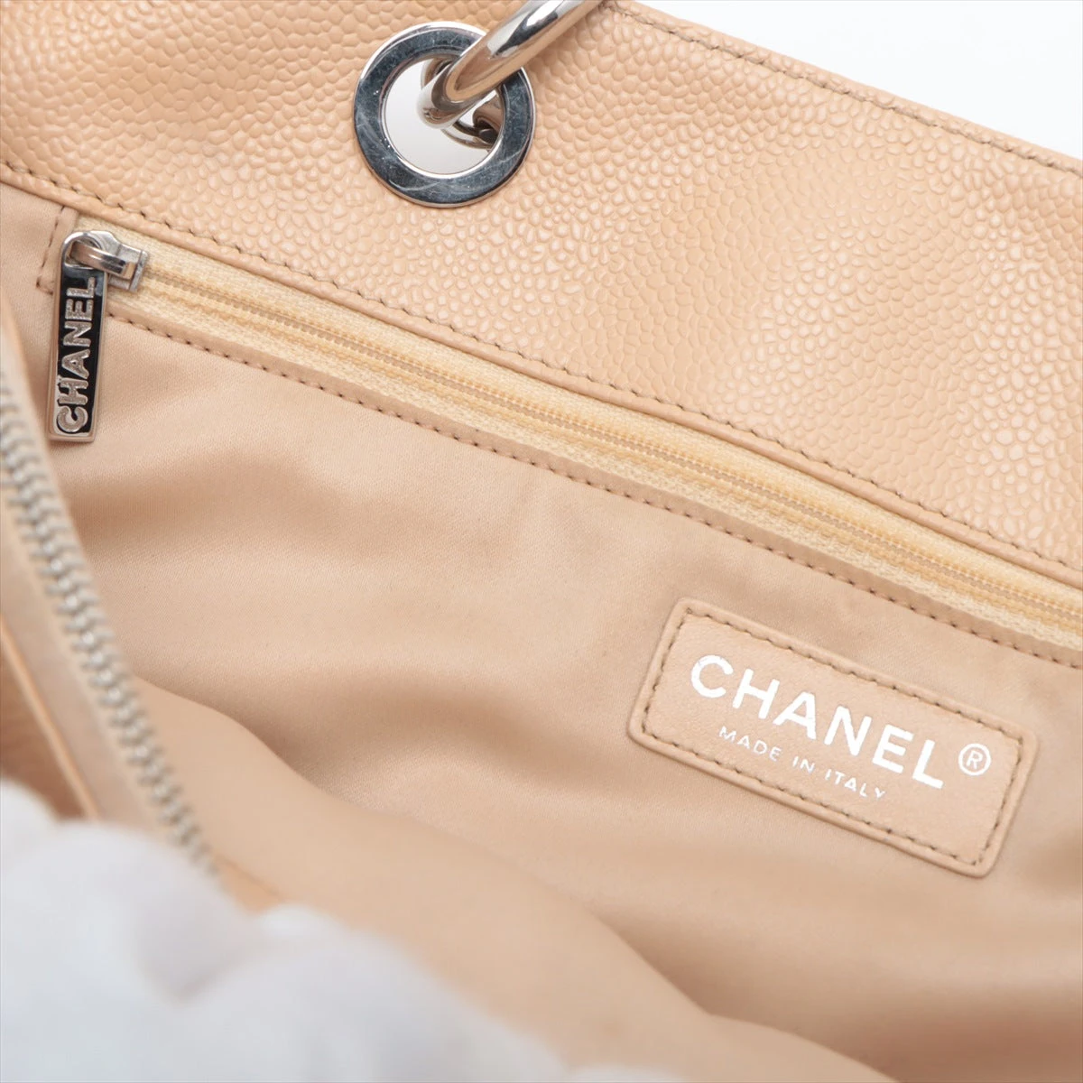 シャネル CHANEL トートバッグ キャビアスキン GST チェーントートバッグ ベージュ シャネル GST キャビアスキン チェーントートバッグ ベージュ シルバー