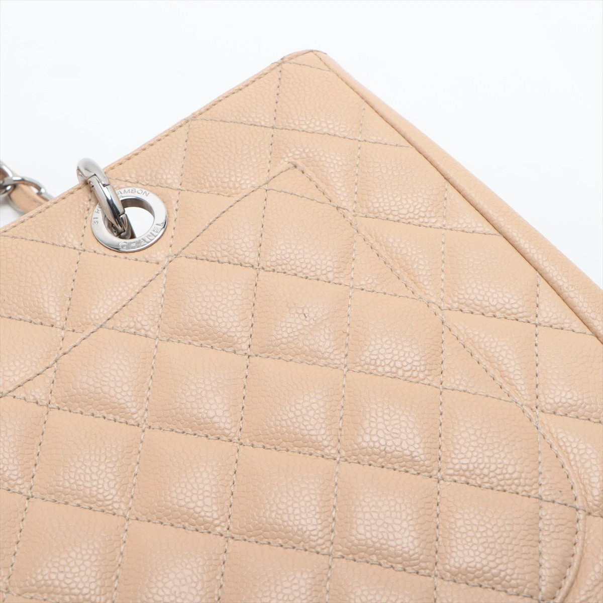 シャネル CHANEL トートバッグ キャビアスキン GST チェーントートバッグ ベージュ シャネル GST キャビアスキン チェーントートバッグ ベージュ シルバー