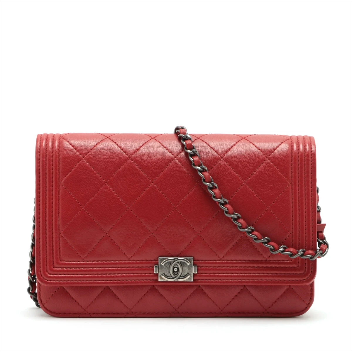 8400□CHANEL マトラッセ 長財布 レッド パテントレザーbc11yt