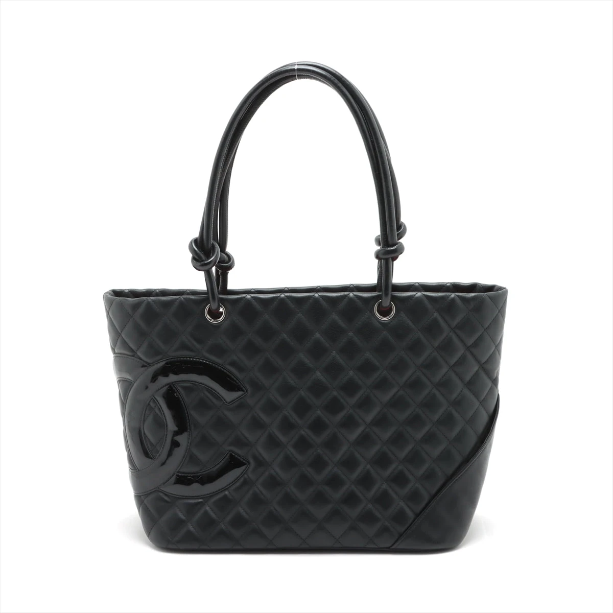 【極美品】シャネル カンボンライン ラムスキン トートバッグ ブラック シルバー シャネル カンボンライン ラムスキン トートバッグ ブラック シルバー