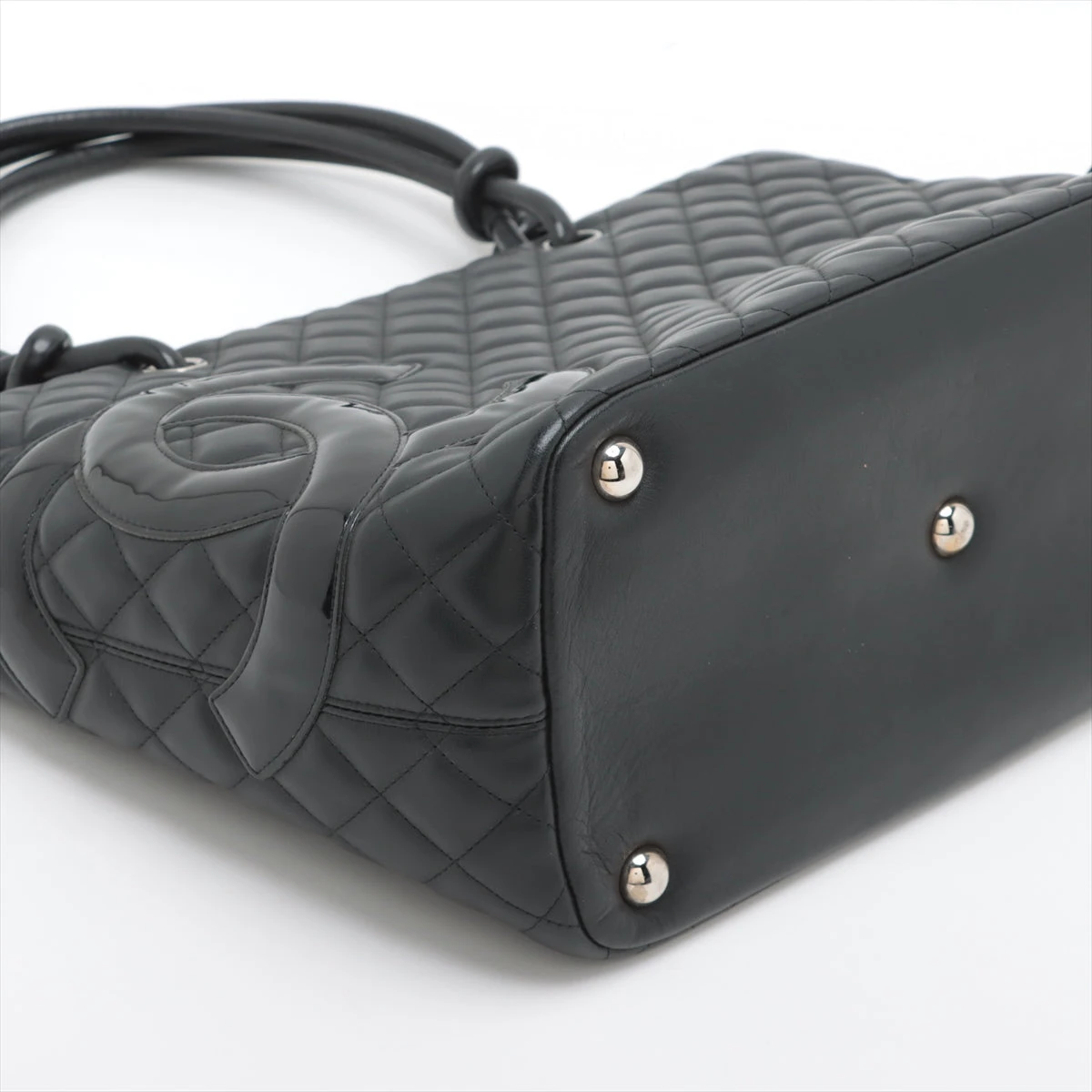 シャネル カンボンライン ラムスキン トートバッグ ブラック シルバー