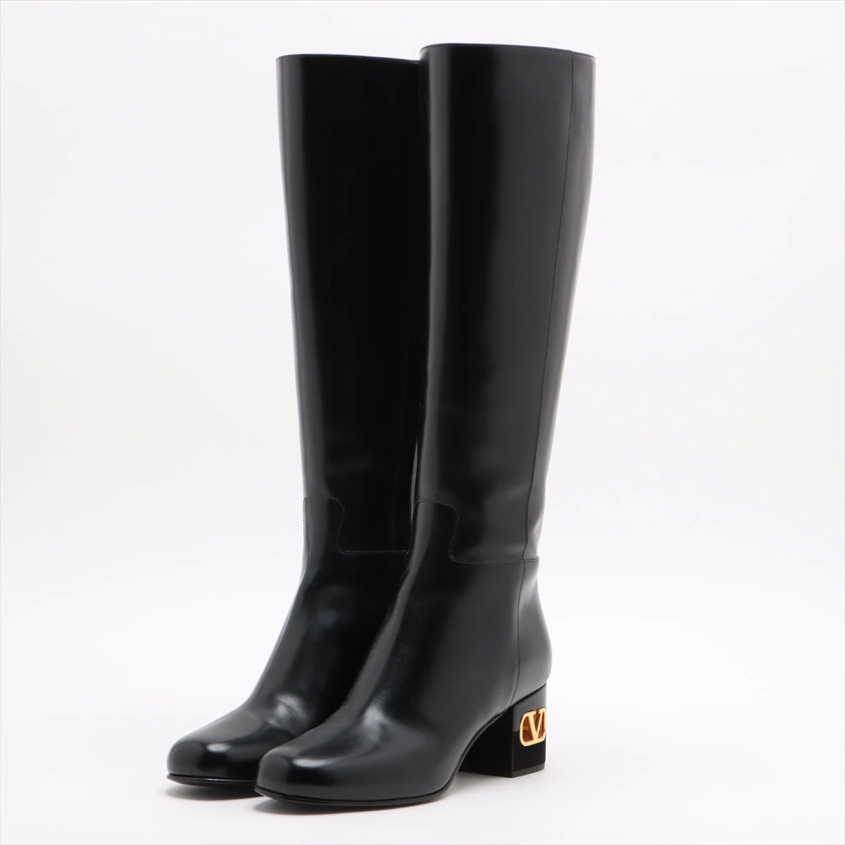 VALENTINO 黒 レザー ロングブーツ ヒール8.5cm 【公式通販】