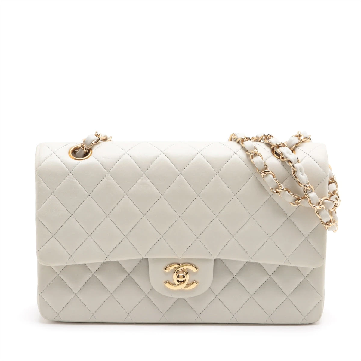 CHANEL マトラッセ ゴールド金具 ラムスキン Wフラップ マトラッセ Wフラップチェーンショルダー25 ベージュ/ゴールド