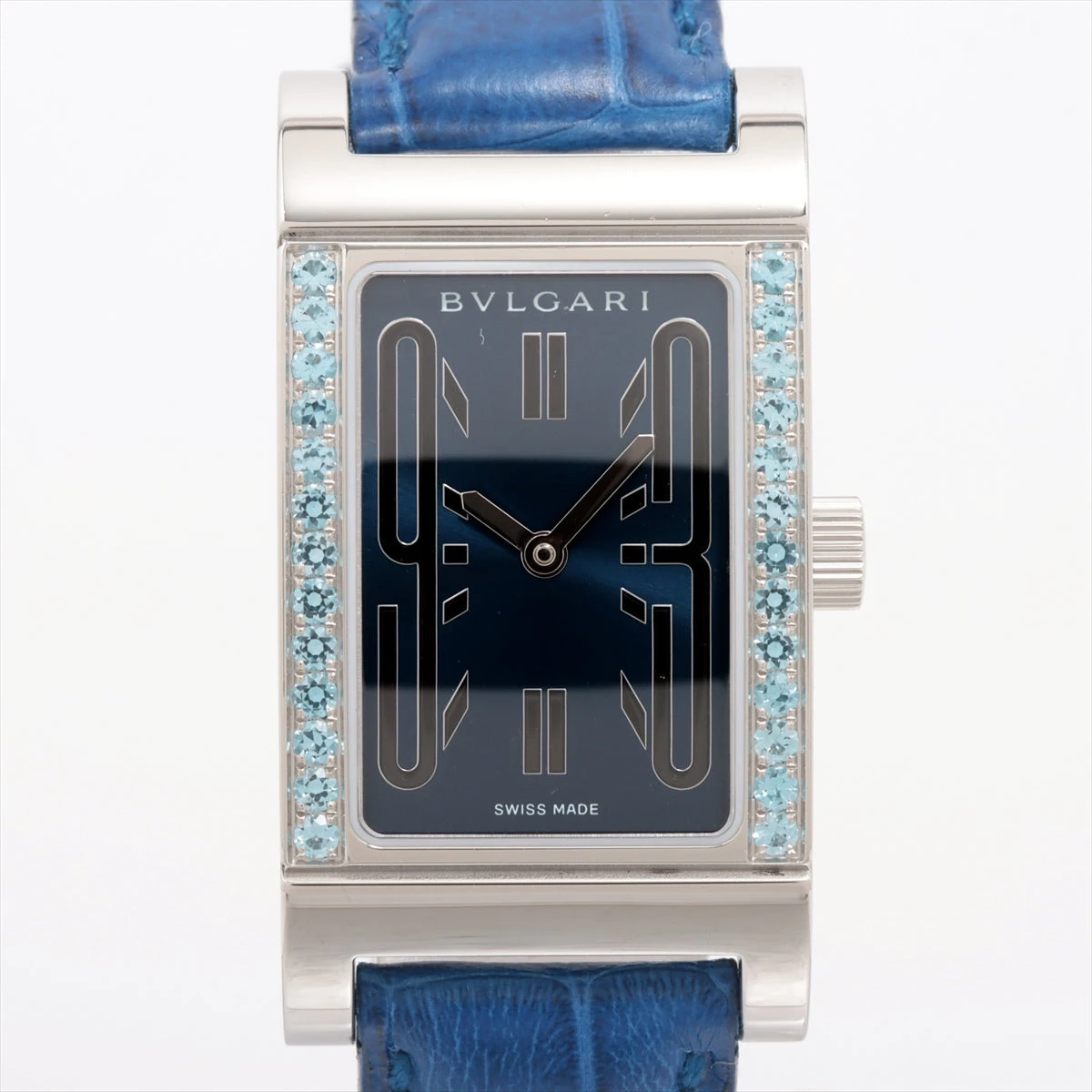 ブルガリ レッタンゴロ RT39S SS×革 QZ 青文字盤 A2485817｜中古