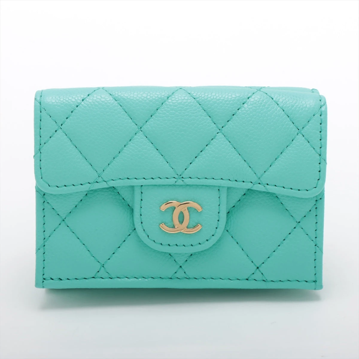 シャネル CHANEL ブルー 三つ折り財布 キャビアスキン
