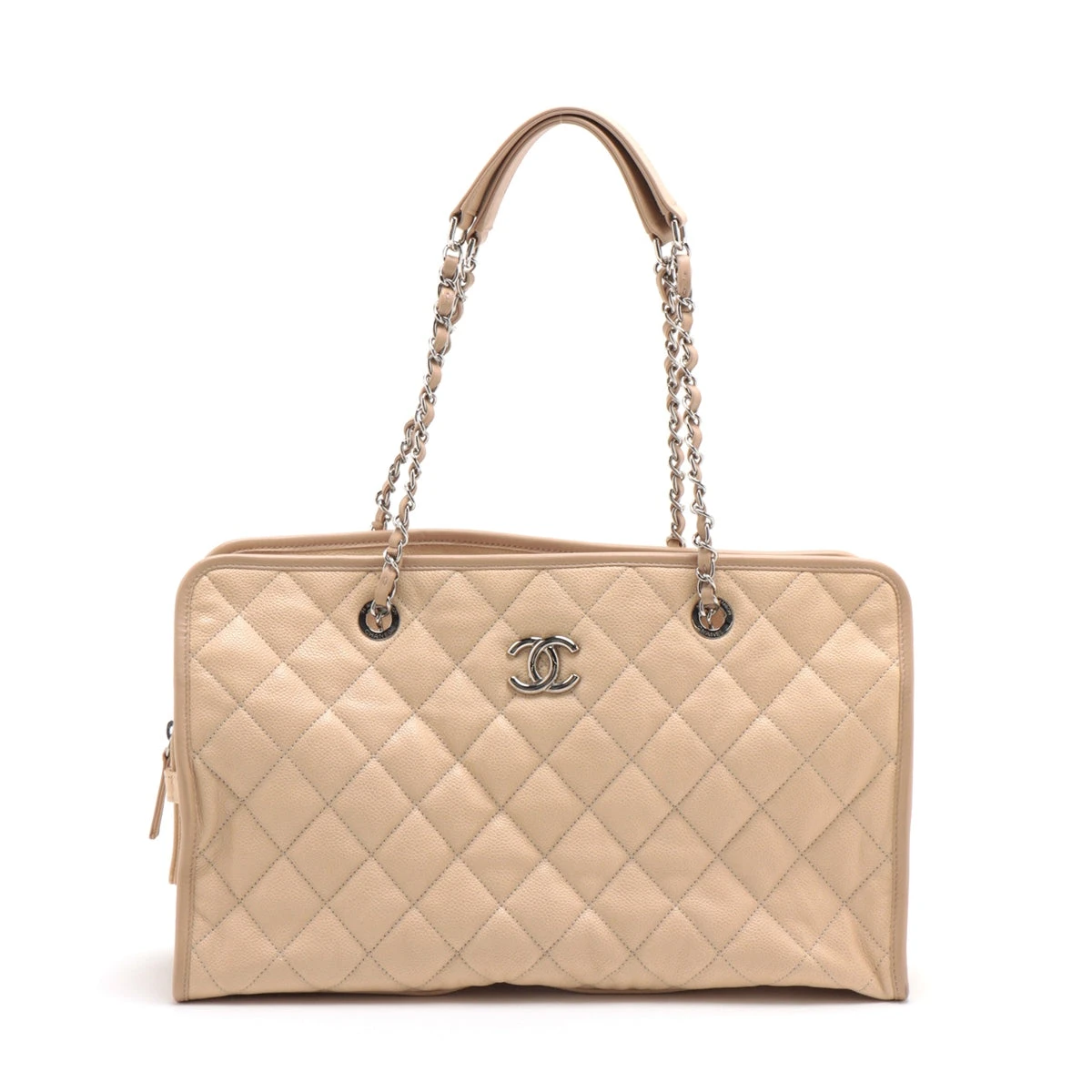 シャネル キャビアスキン PST チェーン トートバッグ ベージュ マトラッセ