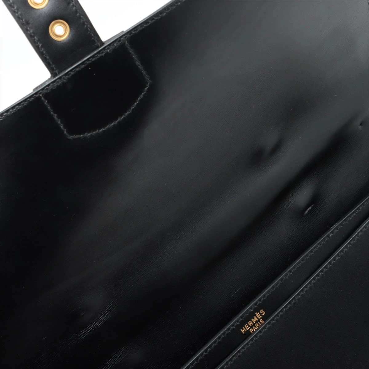 エルメス サックアデペッシュ34 ボックスカーフ ブラック ゴールド金具