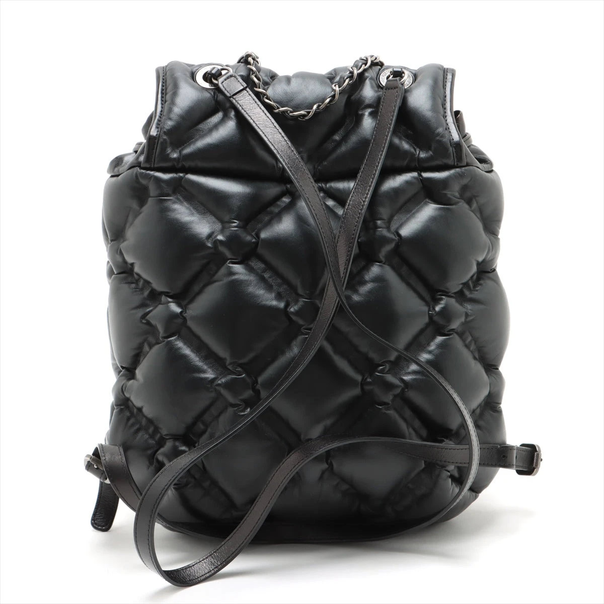 シャネル バブルキルト レザー リュック ブラック シルバー金具 23番台