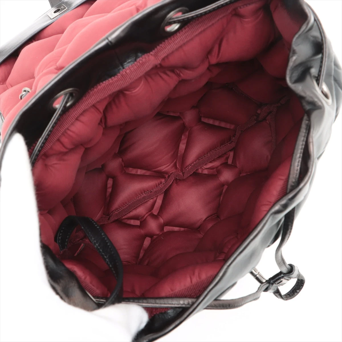 シャネル　 シルバー レザーキルティングリュック シャネル バブルキルト レザー リュック ブラック シルバー金具