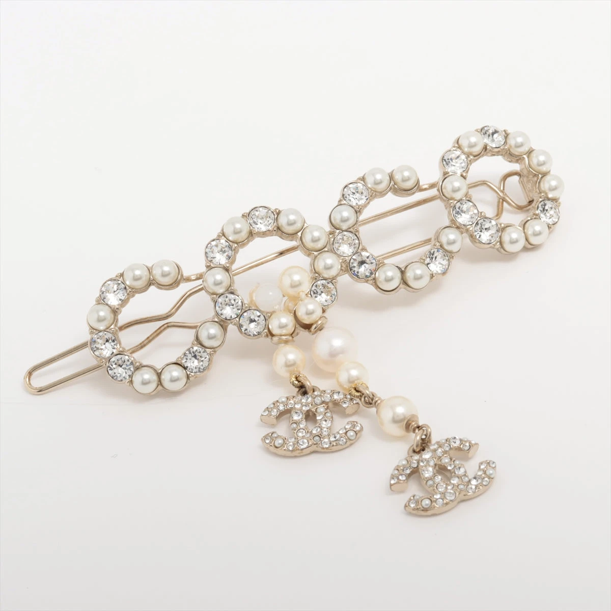 シャネル ココマーク C21C バレッタ GP×ラインストーン×フェイクパール