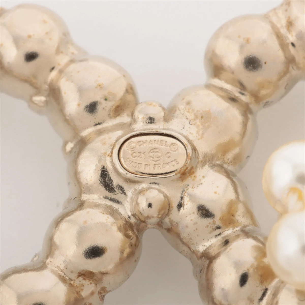 シャネル ココマーク C21C バレッタ GP×ラインストーン×フェイクパール