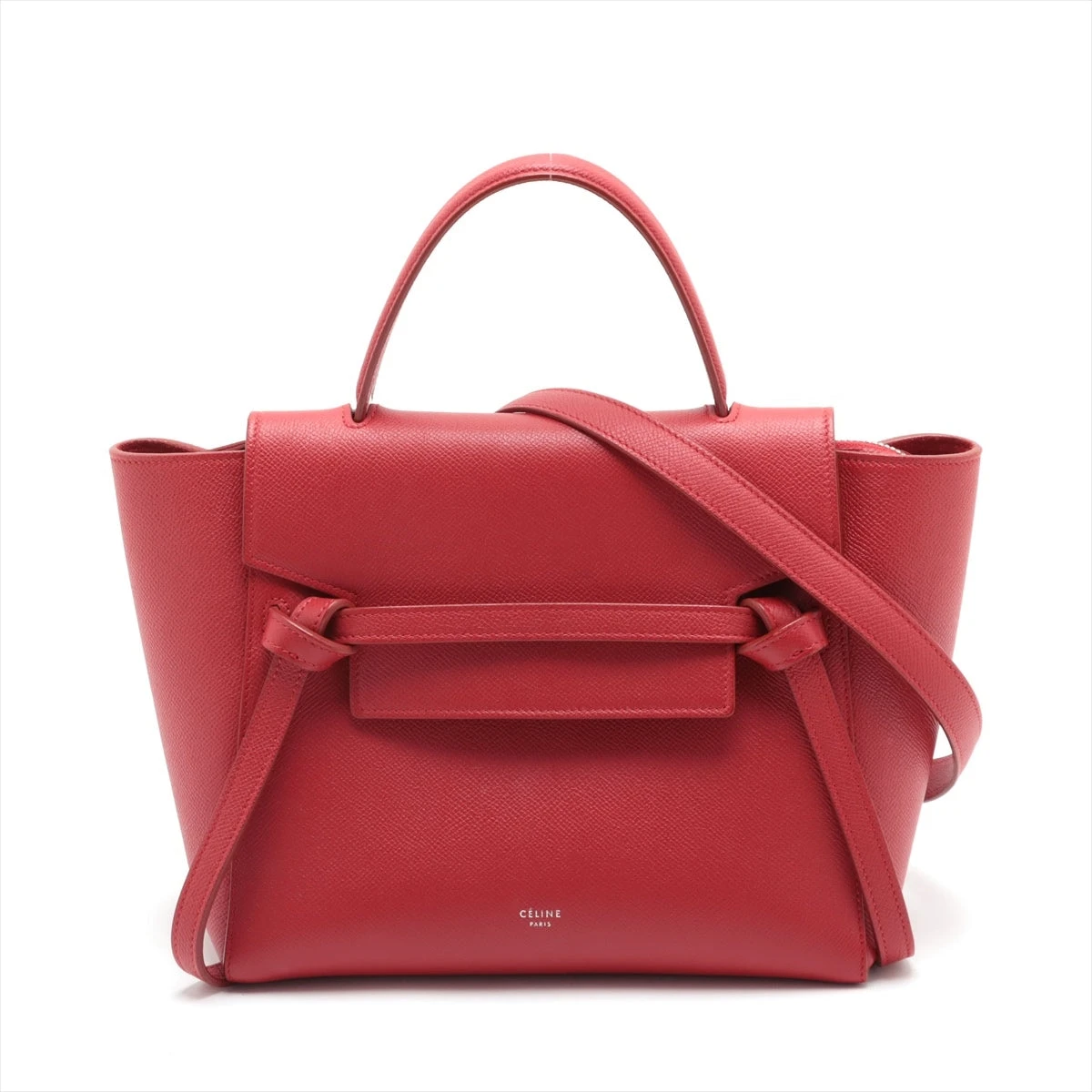 CELINE レザー ハンドバッグ レッド 保存袋付き セリーヌ ベルトバッグマイクロ レザー 2WAYハンドバッグ レッド