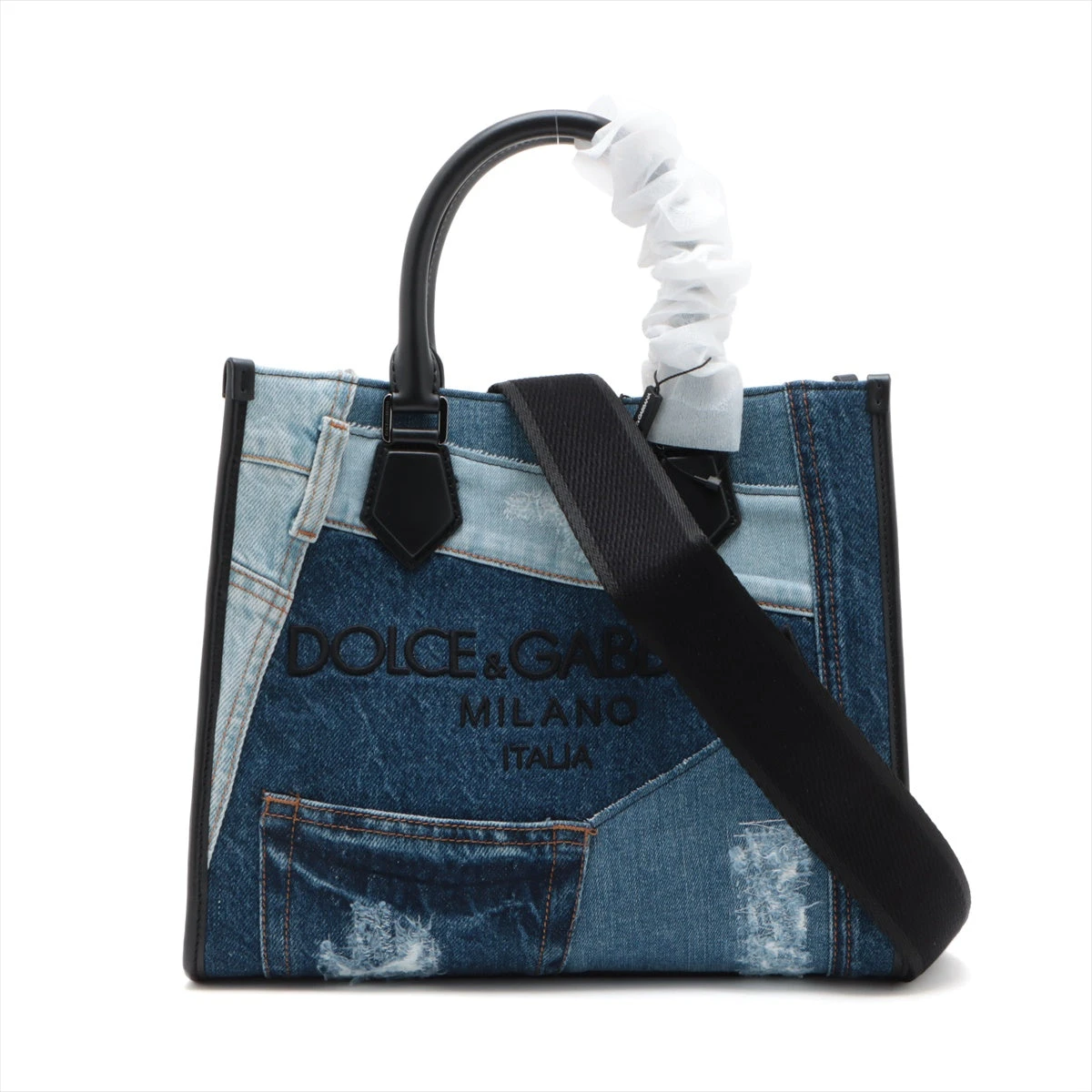 ドルチェ&ガッバーナ牛ヌメ革レザー2wayデニムショルダーバッグ
