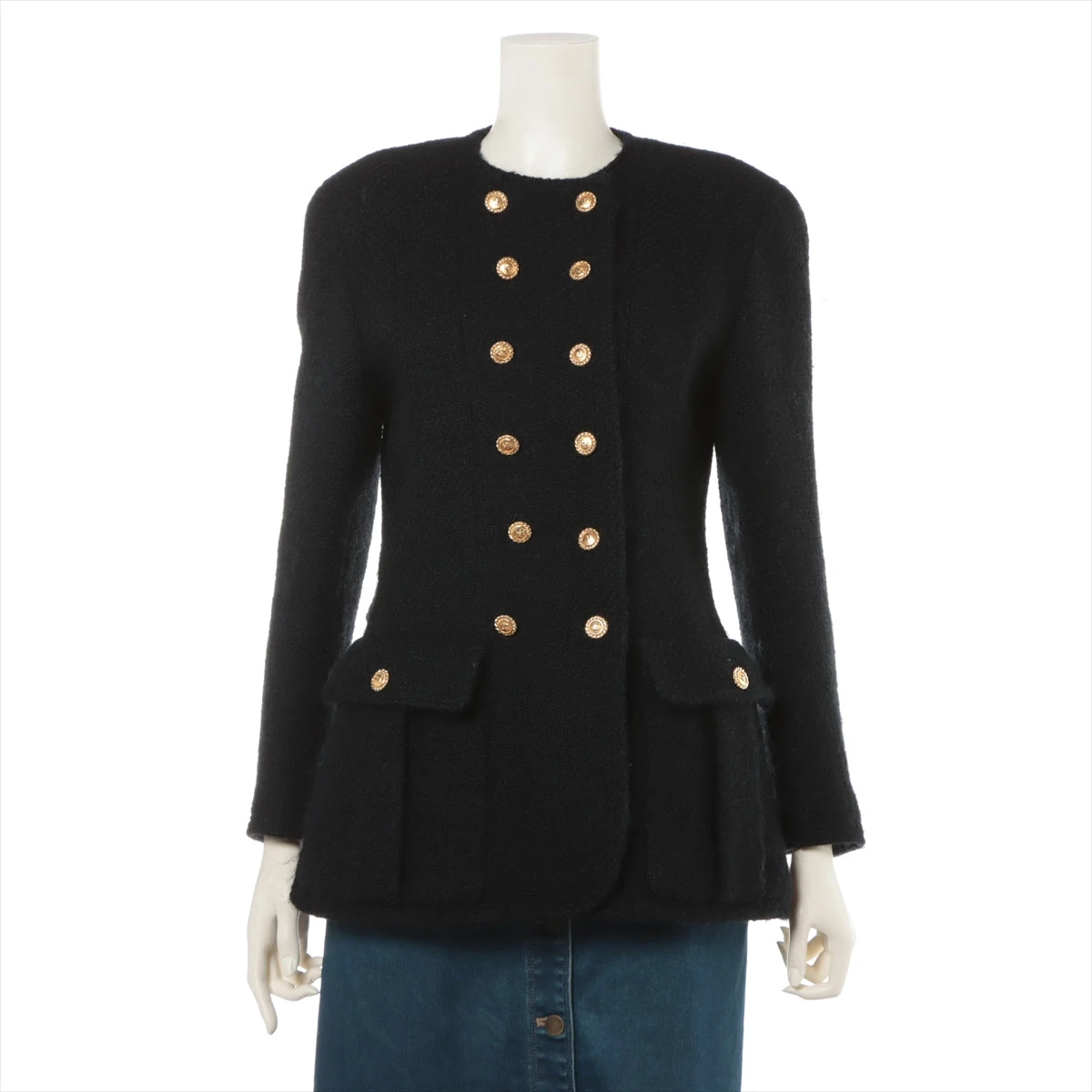 シャネル ココボタン P75 ウール×ナイロン ノーカラージャケット 38 レディース マルチカラー P75487V66678 毛羽立ち有 シャネル ココボタン ウール×ナイロン ノーカラージャケット 40