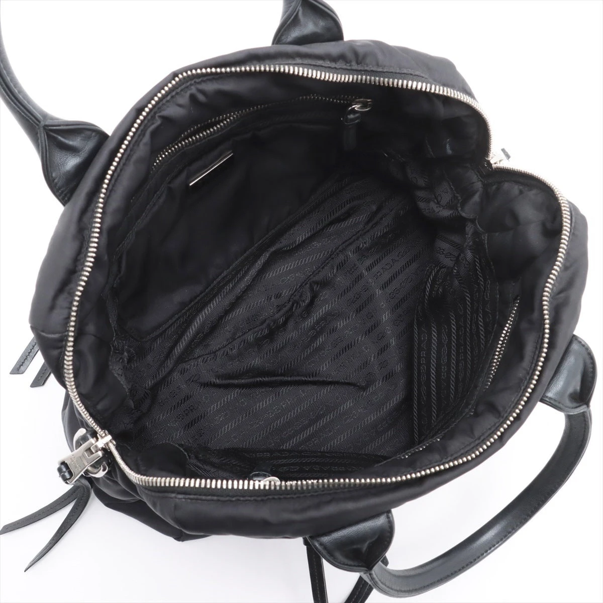 美品★PARADA テスートナイロン×レザー デイパック レディース ブラック プラダ テスート ナイロン×レザー 2WAYハンドバッグ ブラック