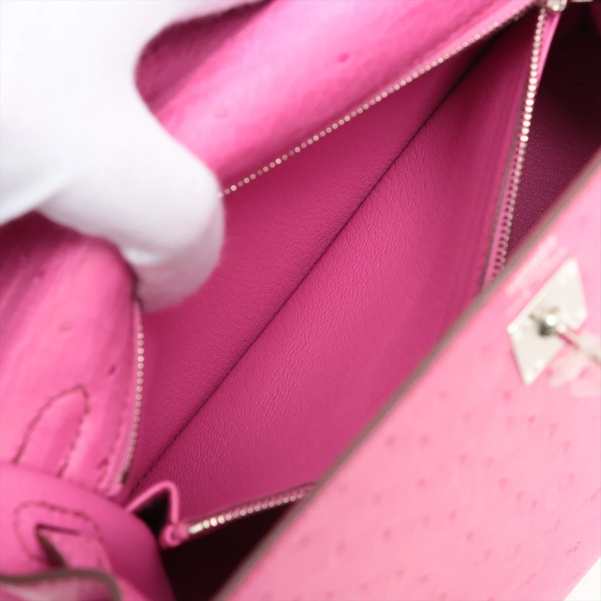 エルメス ケリー25 オーストリッチ フューシャピンク シルバー金具 Z