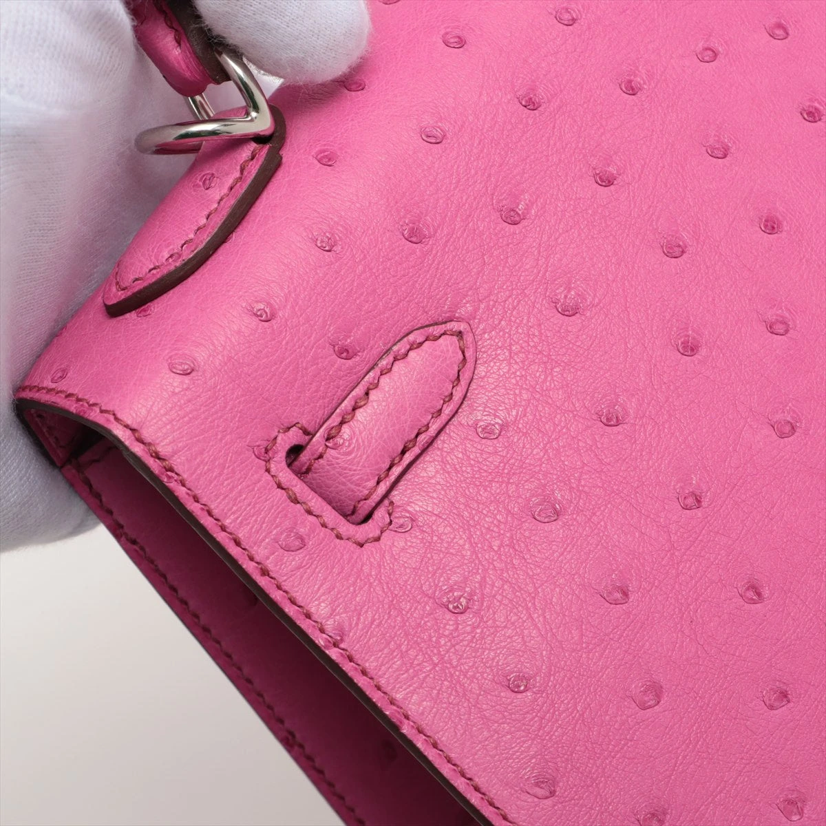 エルメス ケリー25 オーストリッチ フューシャピンク シルバー金具 Z