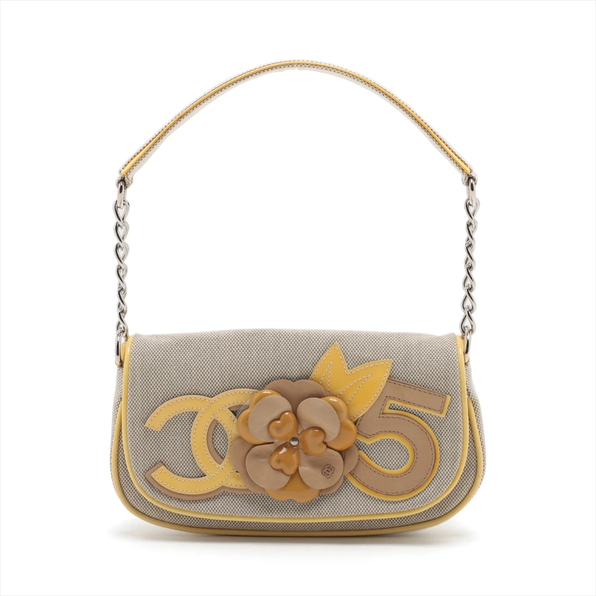 シャネル カメリア キャンバス×パテントレザー チェーンショルダー  