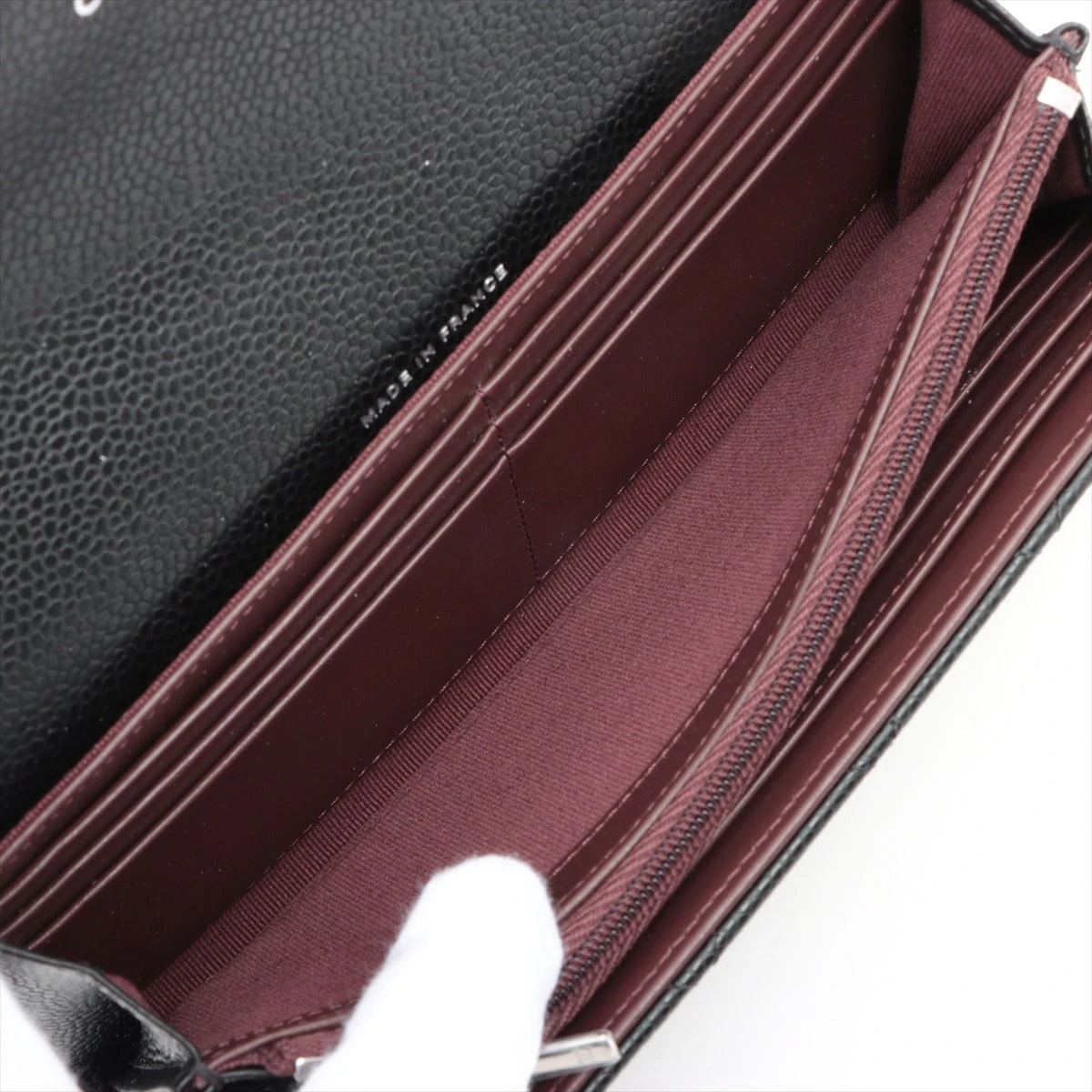 CHANEL マトラッセ 財布 ブラック シルバー金具 16番台 ギャラ付き □シャネル□ マトラッセ チェーンウォレット 長財布 キャビア