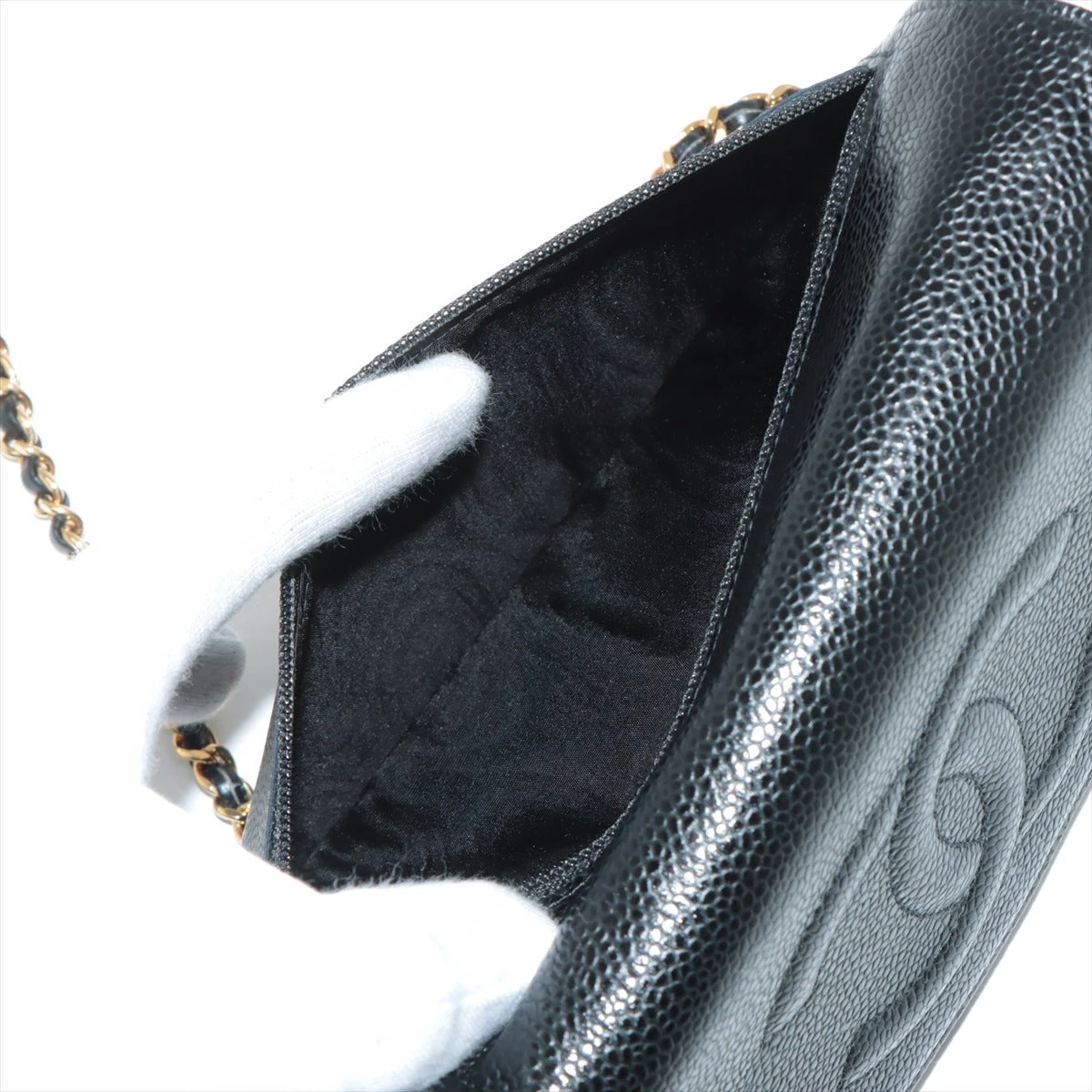 シャネル ココマーク キャビアスキン チェーンウォレット ブラック