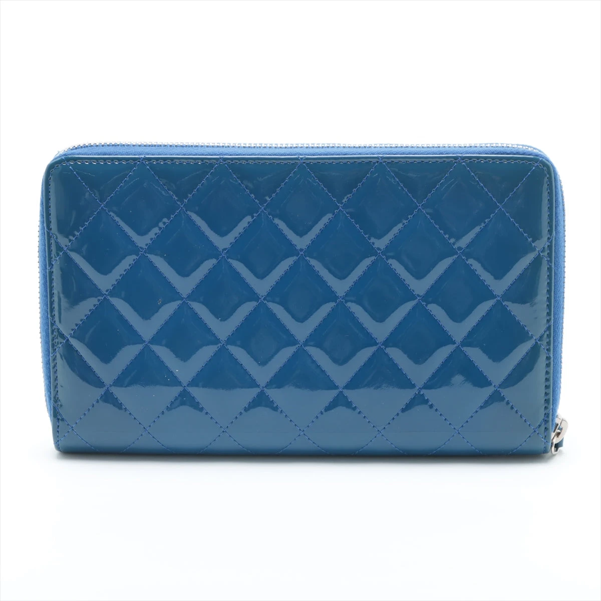 シャネル マトラッセ パテントレザー ラウンドジップウォレット ブルー