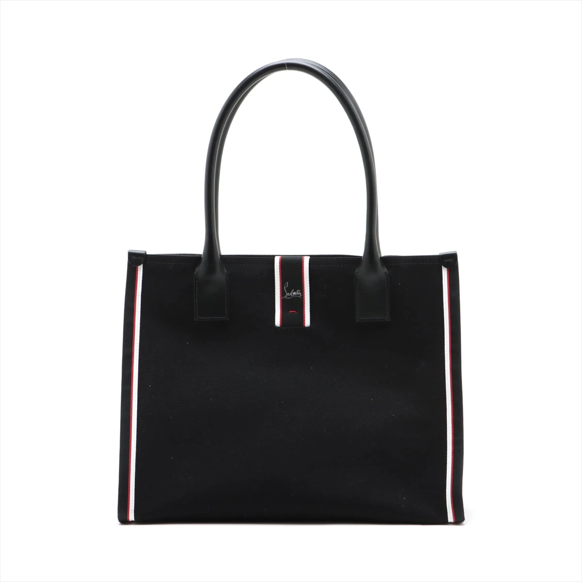 クリスチャンルブタン 黒レザー トートバッグ ショルダーストラップ付き クリスチャンルブタン ナストロルビ ラージ キャンバス×レザー トート