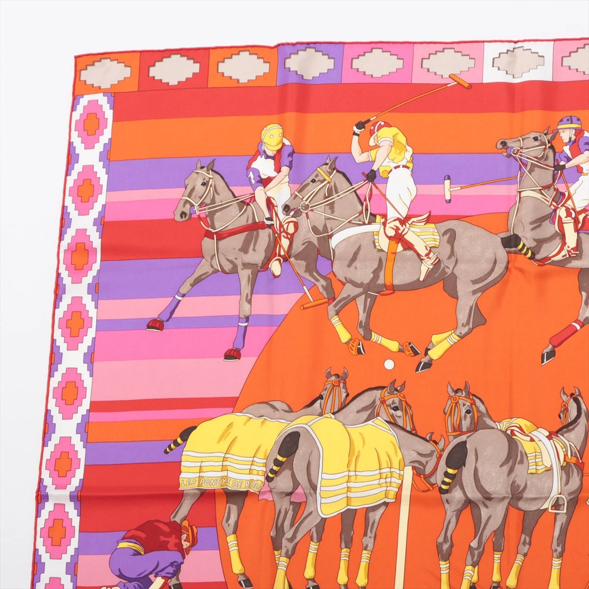 エルメス スカーフ シルク レッド カレ90 LES PONEYS DE POLO ポロ