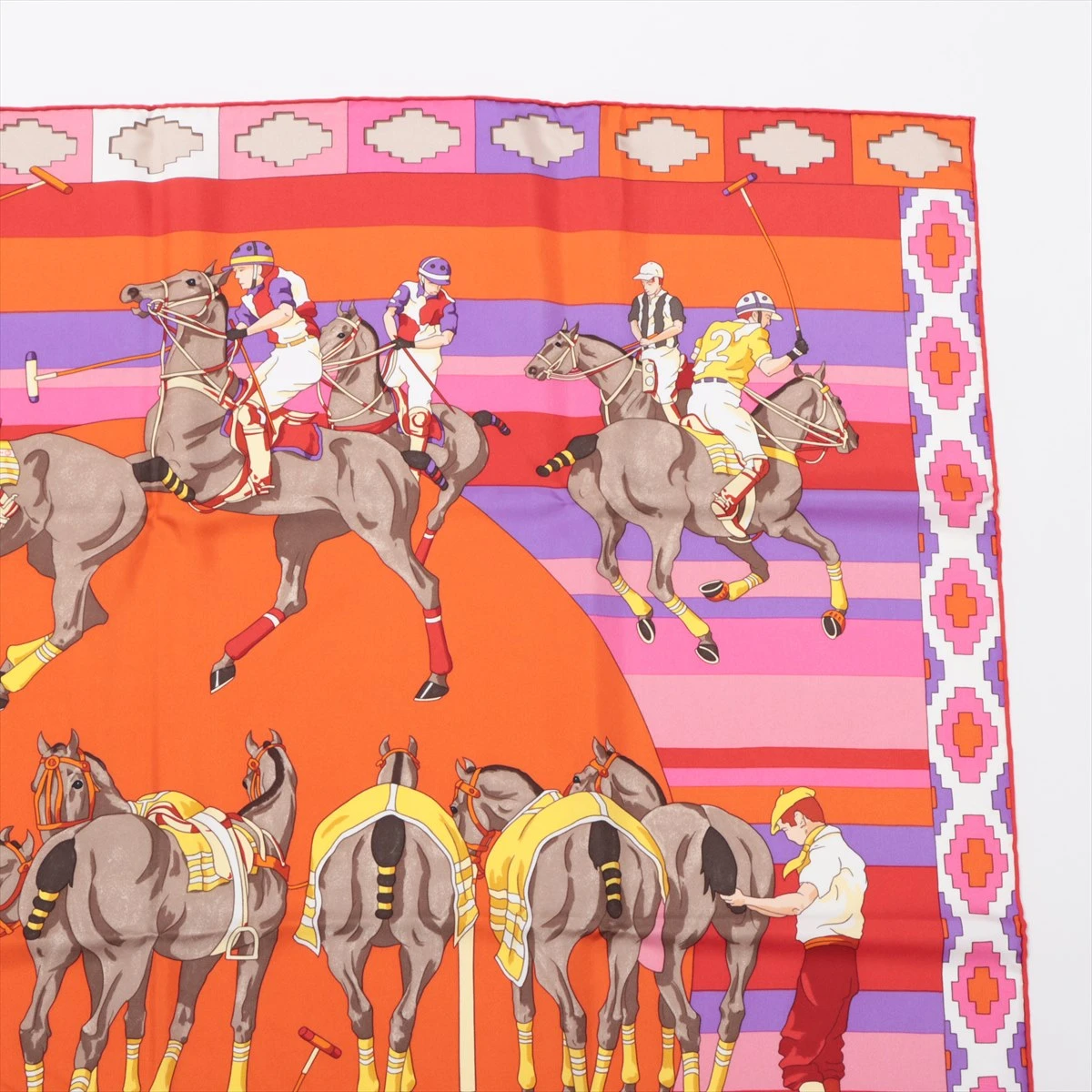 エルメス スカーフ シルク レッド カレ90 LES PONEYS DE POLO ポロ