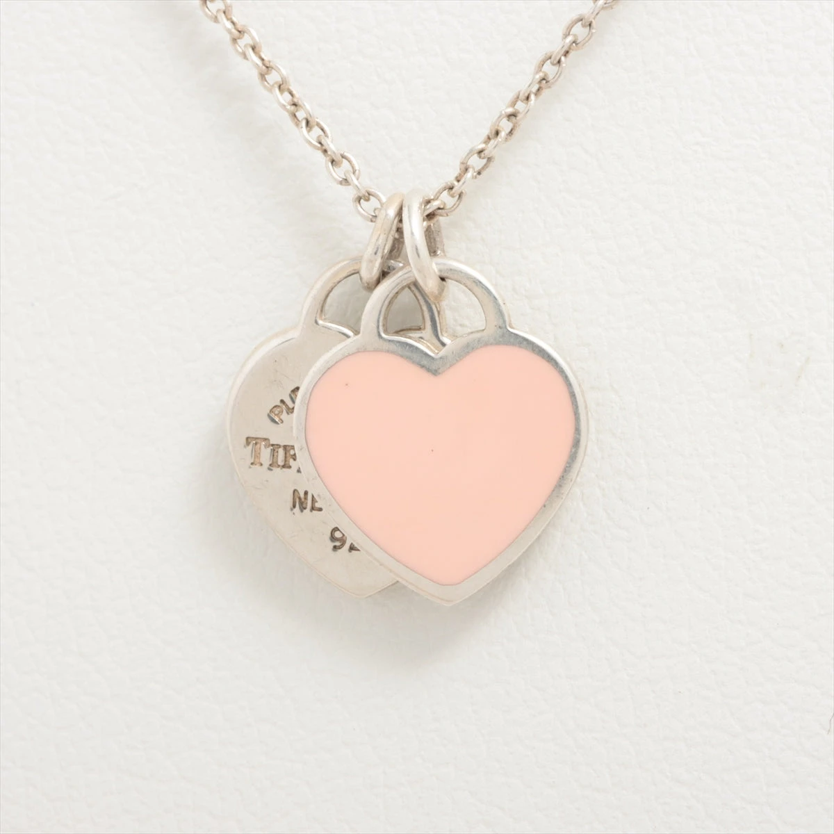 ティファニー ピンク ダブル ハート タグ ペンダント シルバー（ミニ）