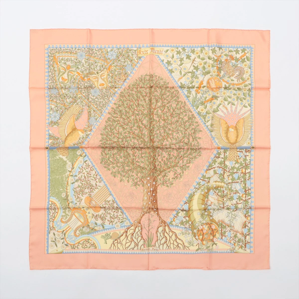 エルメス カレ90 Axis Mundi 世界中心軸 スカーフ シルク ピンク